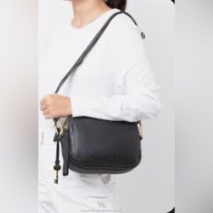 Fossil Elle  cowhide camera  Black Leather Shoulder Bag crossbody